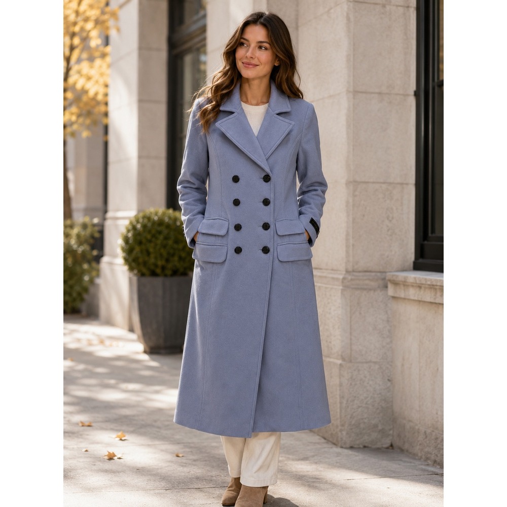 Antonio Melani Women Tailored Double Breasted Long Trench Coat 8 Sky Blue